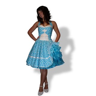 Petticoat Kleid 50th Korsagen trkis weie Punkte wirbelnd