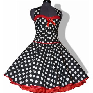 50er Punkte Kleid zum Petticoat schwarz weie Punkte rote Bnder 36