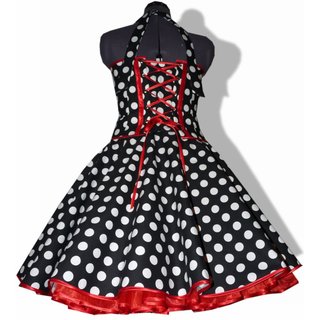 50er Punkte Kleid zum Petticoat schwarz weie Punkte rote Bnder 36