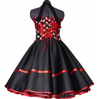 Schwarzes 50er Petticoat Kleid mit Punkten und roten Rosen