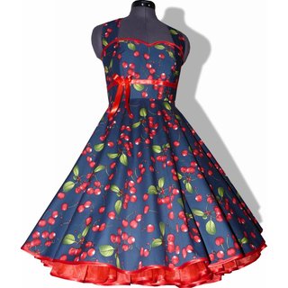 50er Jahre Kleid zum Petticoat blau rote Kirschen Rockabilly 34-44 34