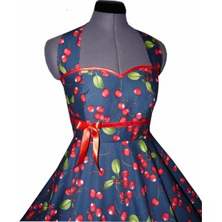 50er Jahre Kleid zum Petticoat blau rote Kirschen Rockabilly 34-44 34