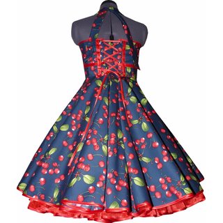 50er Jahre Kleid zum Petticoat blau rote Kirschen Rockabilly 34-44 34