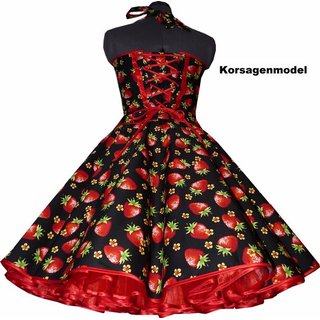 Kleid Rockabilly schwarz groe rote Erdbeeren