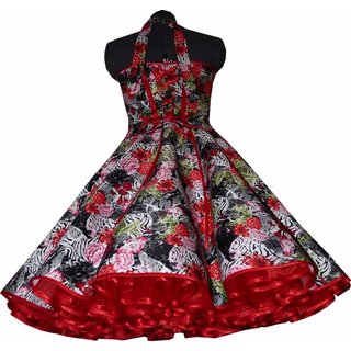 Blumen Sommerkleid zum Petticoat rot schwarz wei