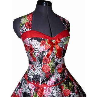 Blumen Sommerkleid zum Petticoat rot schwarz wei