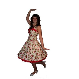 Kirschen rot Petticoat Kleid weiss Cherry  3 D Rockabilly 