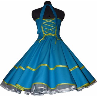50er Jahre Kleid zum Petticoat trkis mit grn gelben Akzenten g