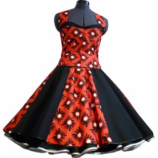 50er Kleid zum Petticoat weie Punkte schwarze Blumen M2