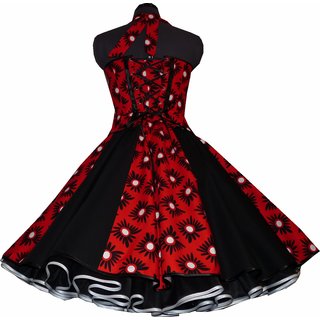 50er Kleid zum Petticoat weie Punkte schwarze Blumen M2