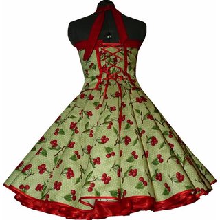 Tanzkleid zum Petticoat grn rote Kirschen und Punkte mit Haarband 36
