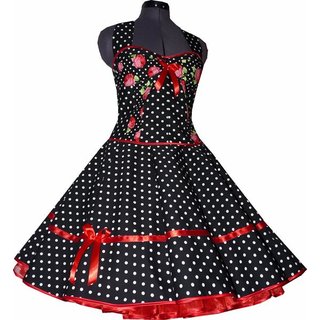 50er Tanzkleid zum Petticoat schwarz Punkte Rosen rot