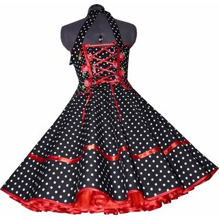 50er Tanzkleid zum Petticoat schwarz Punkte Rosen rot