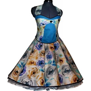 Kleid zum Petticoat Rosen trkisblau schwarz lila gelb