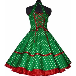 50er Kleid Punkte Petticoat saftgrn rote Akzente
