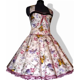 Zauberhaftes Kleid zum Petticoat mit bunten Schmetterlingen Dekoltee schwarz Band whlbar