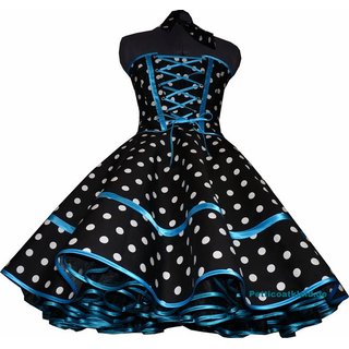 50er Korsagen Petticoat Kleid Punkte Dekolte trkis 36